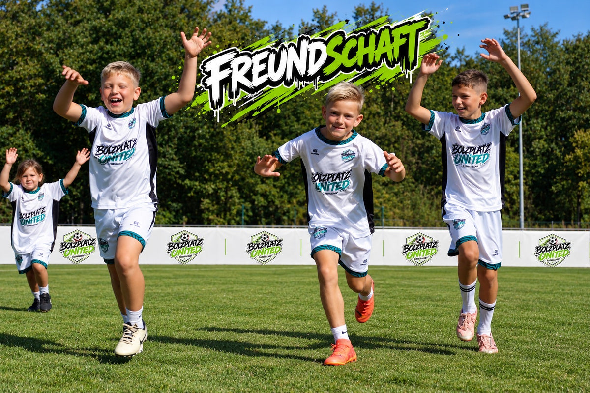 Kinder jubeln und rennen über den Platz