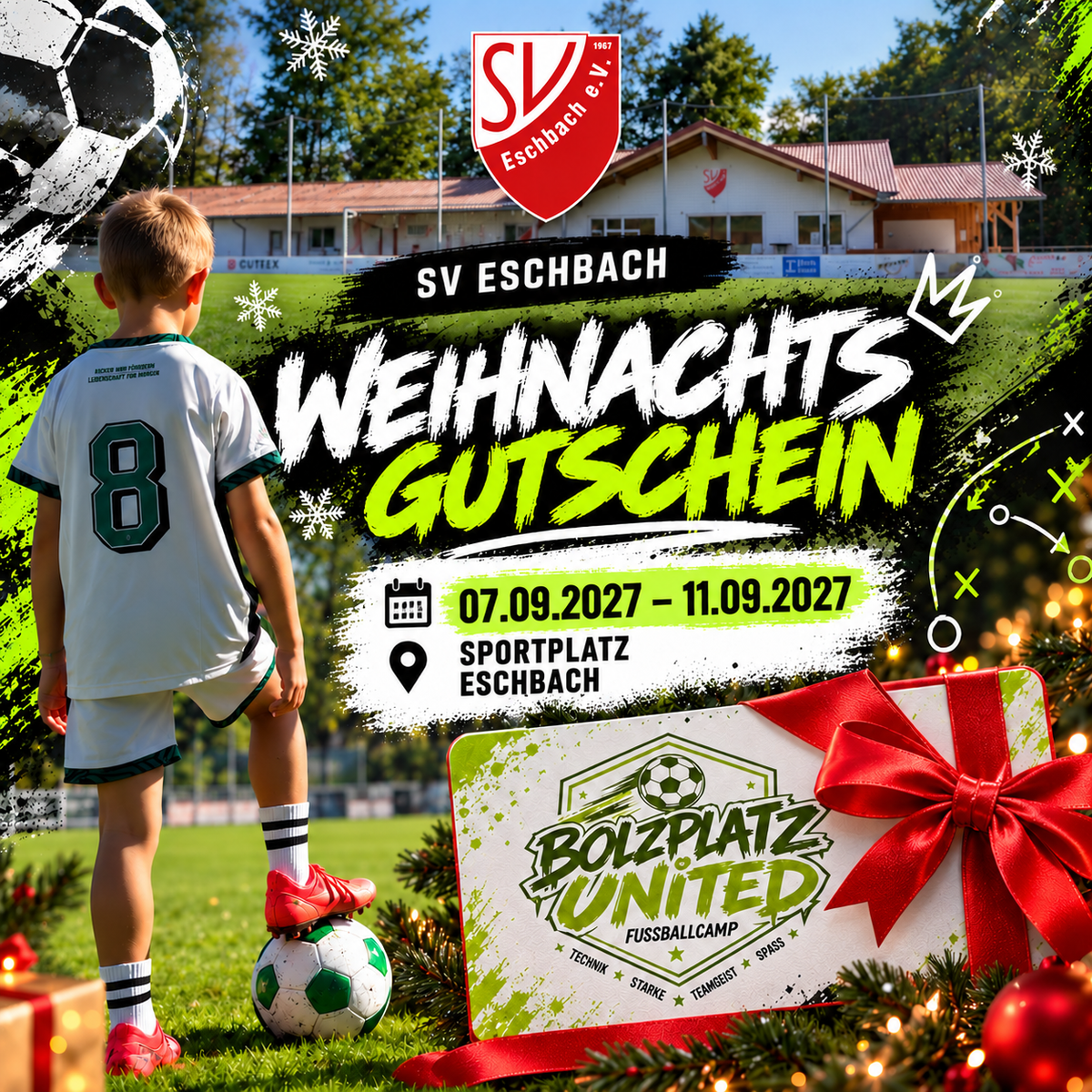 Weihnachtsgutschein – Fußballcamp Eschbach 2027 – komplettes Camp