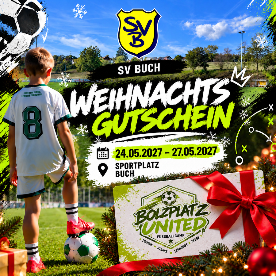Weihnachtsgutschein – Fußballcamp Buch 2027 – komplettes Camp